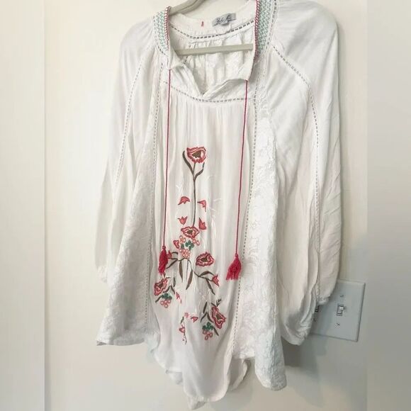 Boho Me Tops - Boho Me White Embroided Blouse M